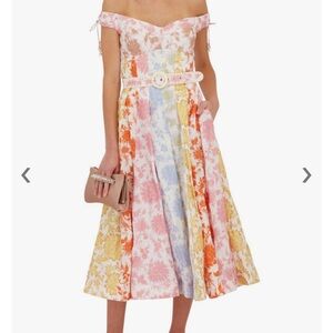 Zimmermann Postcard Spliced Skirt Multi Linen Midi size 2